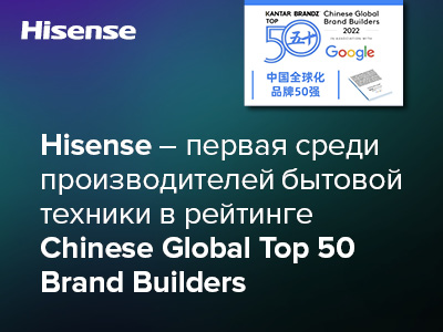 Hisense заняла первое место в категории производителей бытовой техники в рейтинге Chinese Global Top 50 Brand Builders